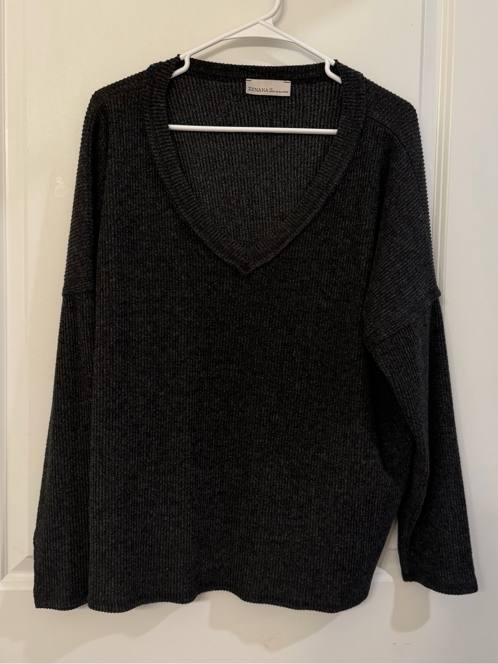 Zenana Outfitters Charcoal V-Neck Knit Pullover